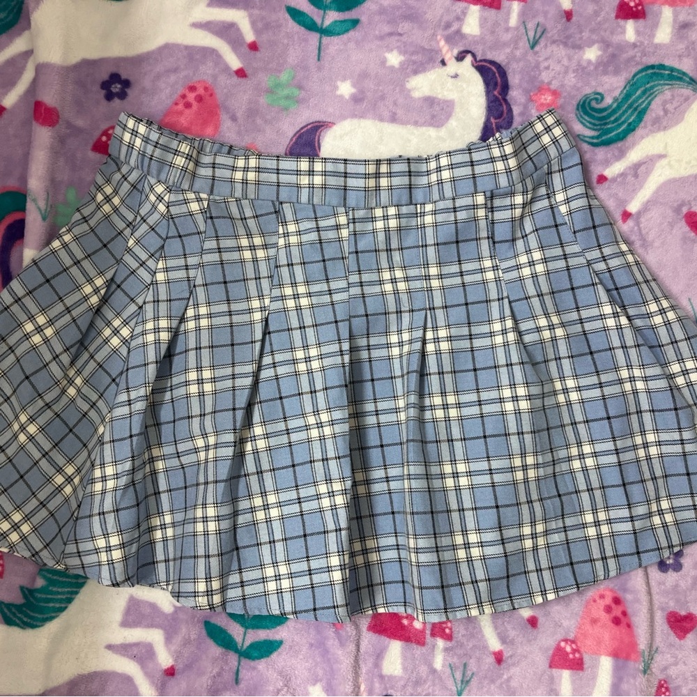 Garage Blue and White Skater Mini Skirt